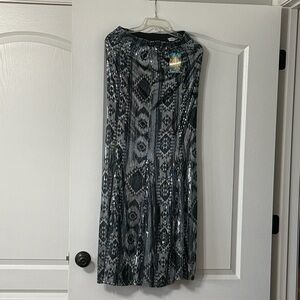 Black and Gray Patterned Sequin Maxi Skirt